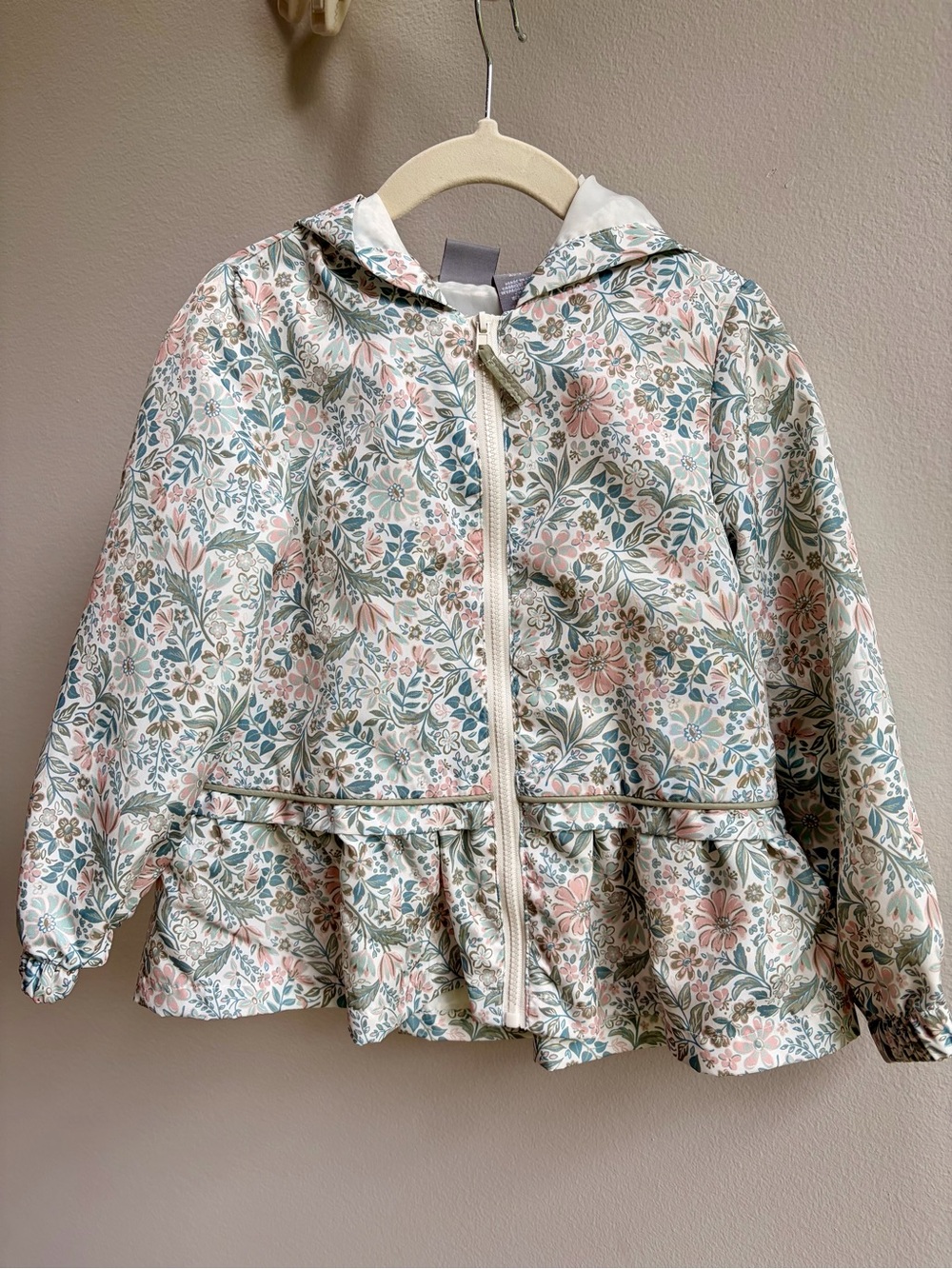 Tahari Girls Floral Hooded Raincoat in Pink & Green